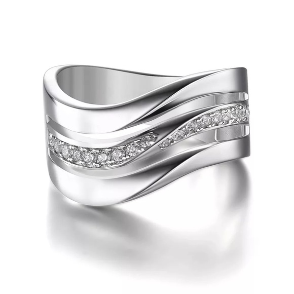 New 925 Silver Three Layers a wave Diamond Ring - Picture 3 of 6